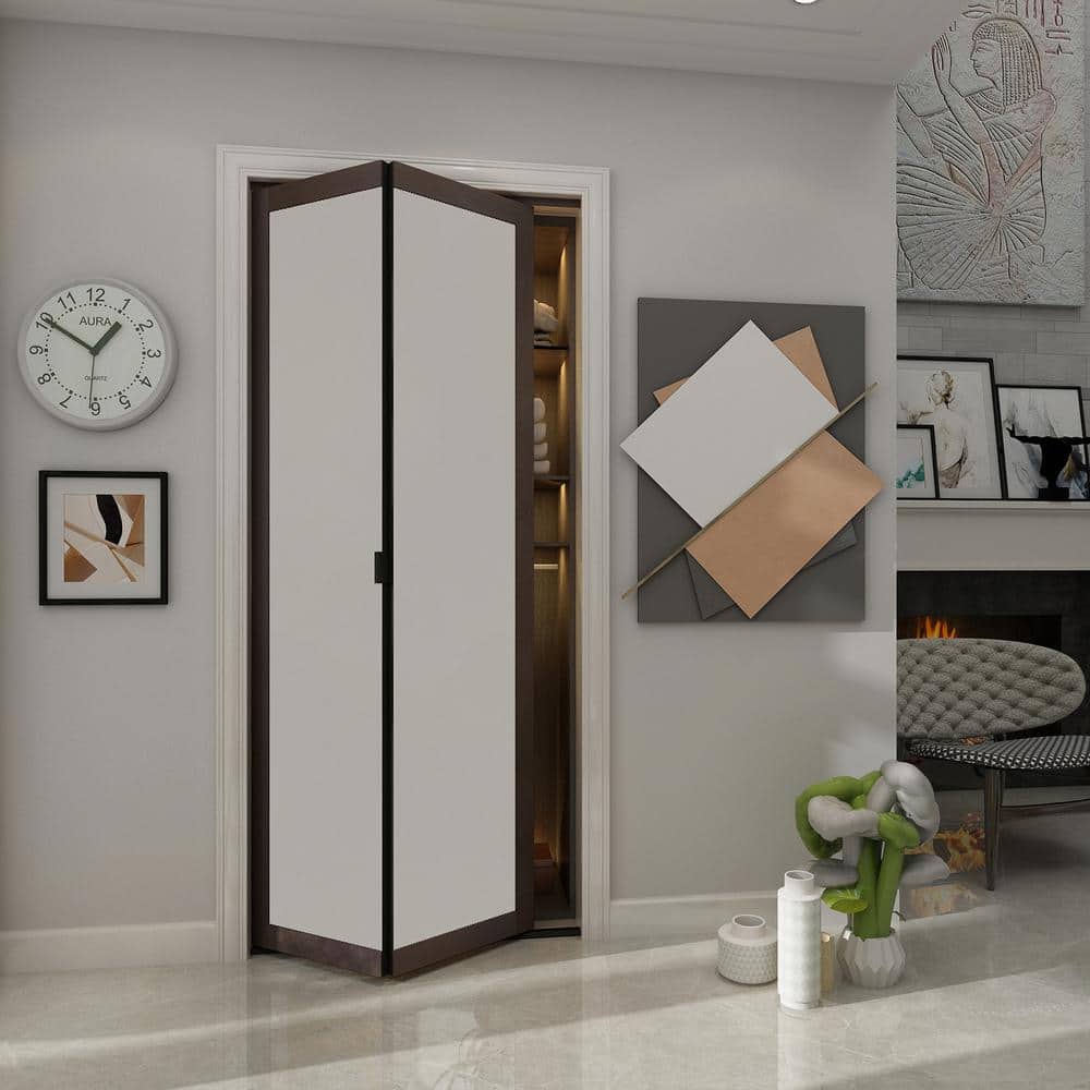 Mocha and White Frosted Glass Solid Core Bi-Fold Door