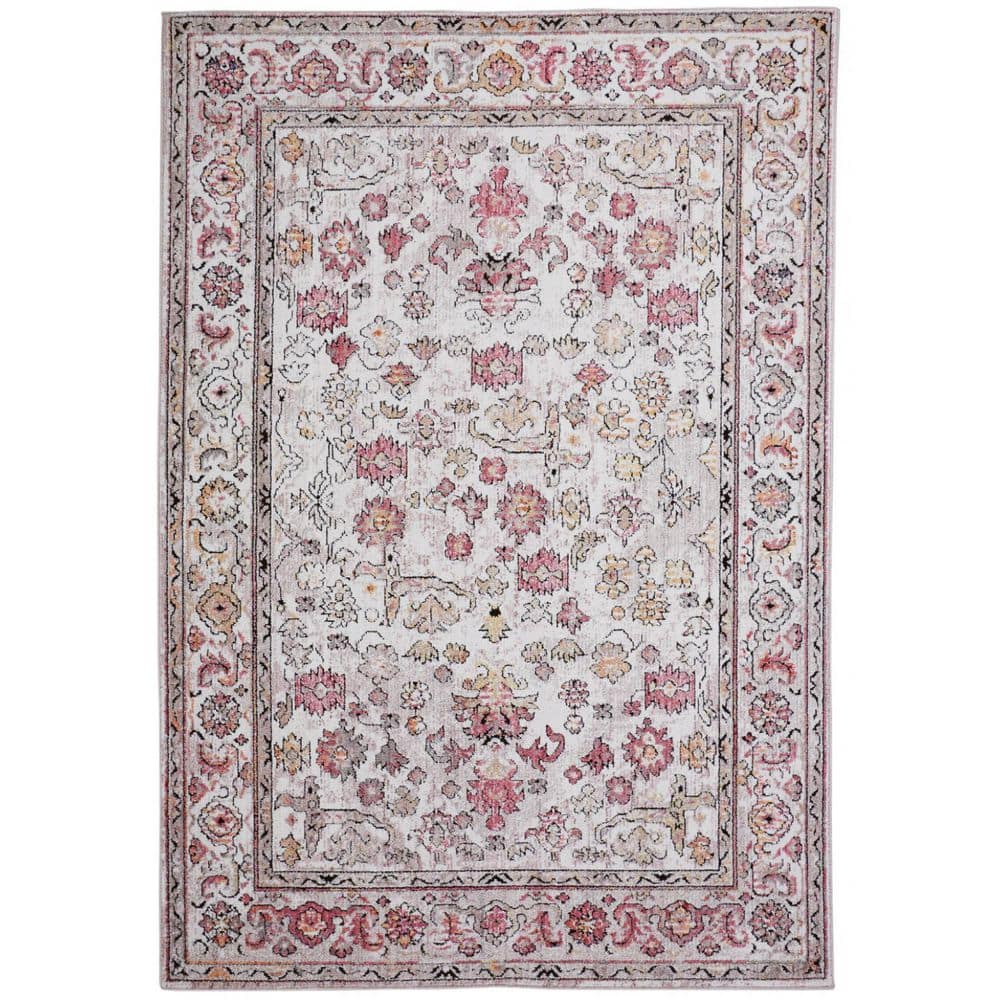 HomeRoots 10 ft. x 13 ft. Pink and Ivory Floral Area Rug 2000512345 ...