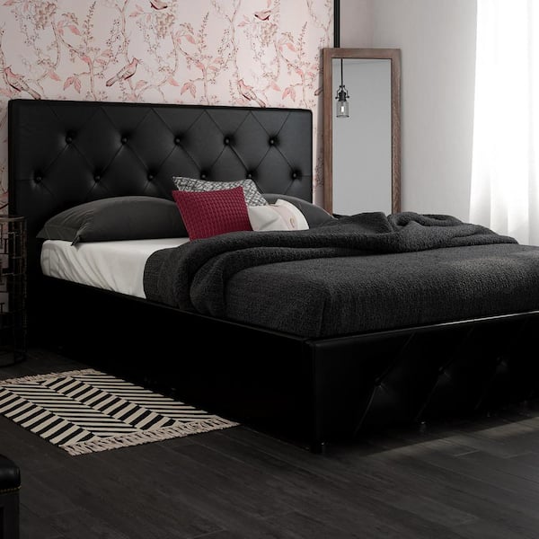 Dean Black Faux Leather Upholstered Queen Bed with Storage