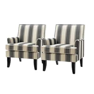 Herrera Contemporary Black Nailhead Trim Armchair with Tapered Block Wooden Feet (Set of 2)