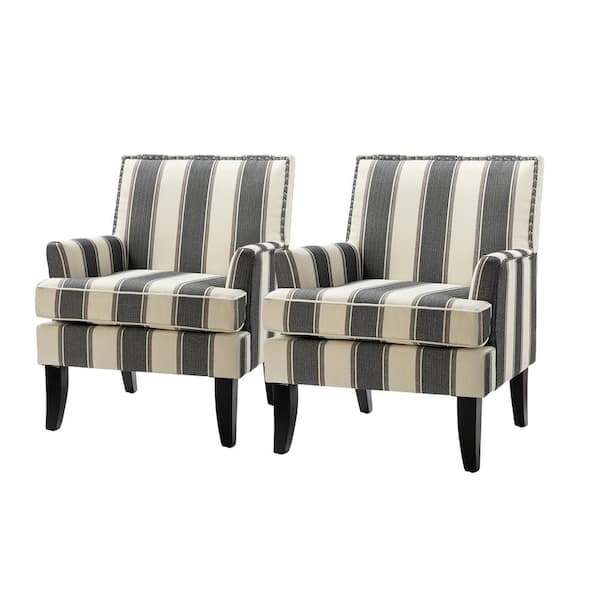 JAYDEN CREATION Herrera Contemporary Black Nailhead Trim Armchair with Tapered Block Wooden Feet (Set of 2)