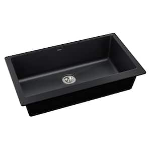 Quartz Luxe 35.875 in. Undermount Single Bowl Caviar Quartz Kitchen Sink