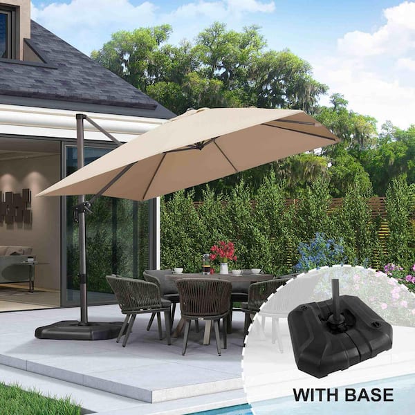 PURPLE LEAF 10 ft. Square Aluminum Outdoor Patio Cantilever Umbrella Offset 360° Rotation Umbrella with Base, Beige