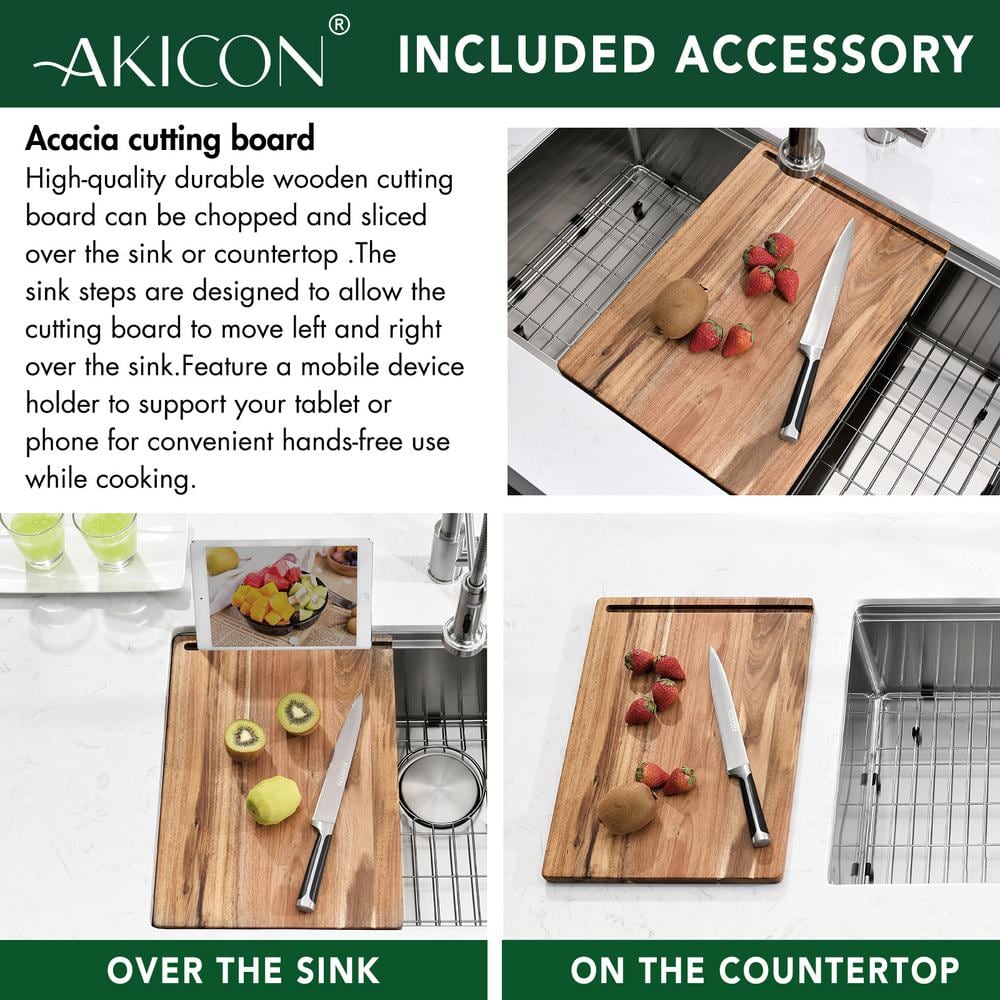 304 Stainless Steel 32 in. Single Bowl Undermount Workstation Kitchen Sink with Grid Board Colander Drying Rack