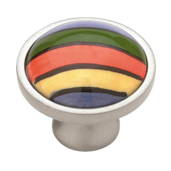 Liberty Artisan 1-3/8 in. (35mm) Satin Nickel with Colorful Striped Ceramic Insert Round Cabinet Knob