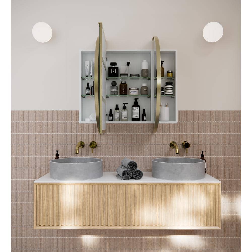 Satin Brass Recessed Medicine Cabinet with Adjustable Shelves