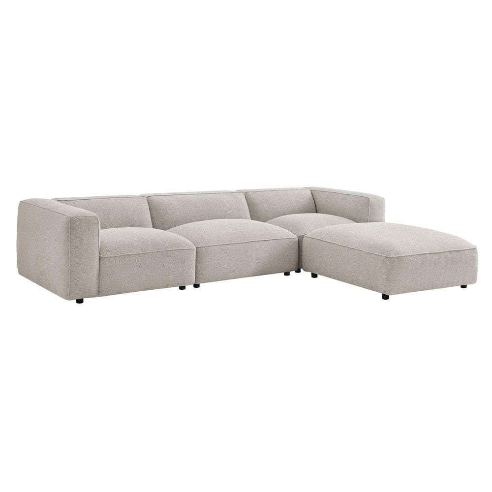 MODWAY Auren Lattice Boucle 4 Piece Fabric Sectional Sofa with Ottoman in Fog