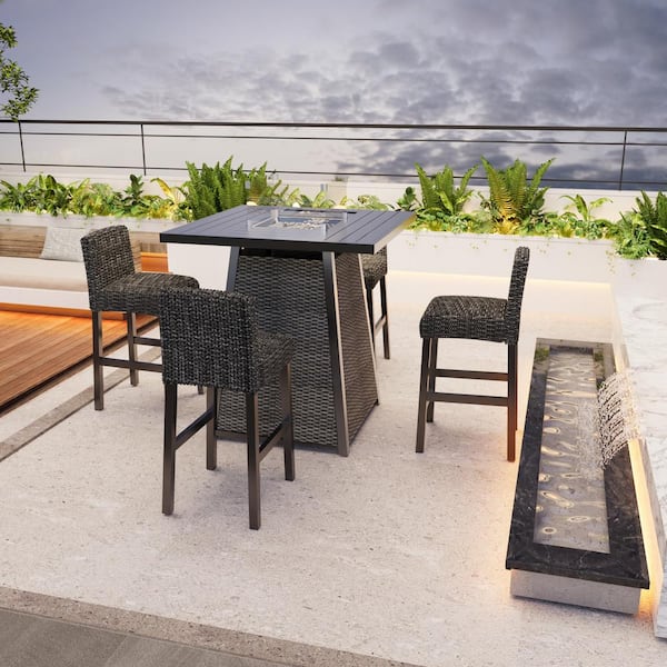 Cesicia 5-Piece Wicker Aluminum Patio Conversation Set with Fire Pit Table and 4 Chairs