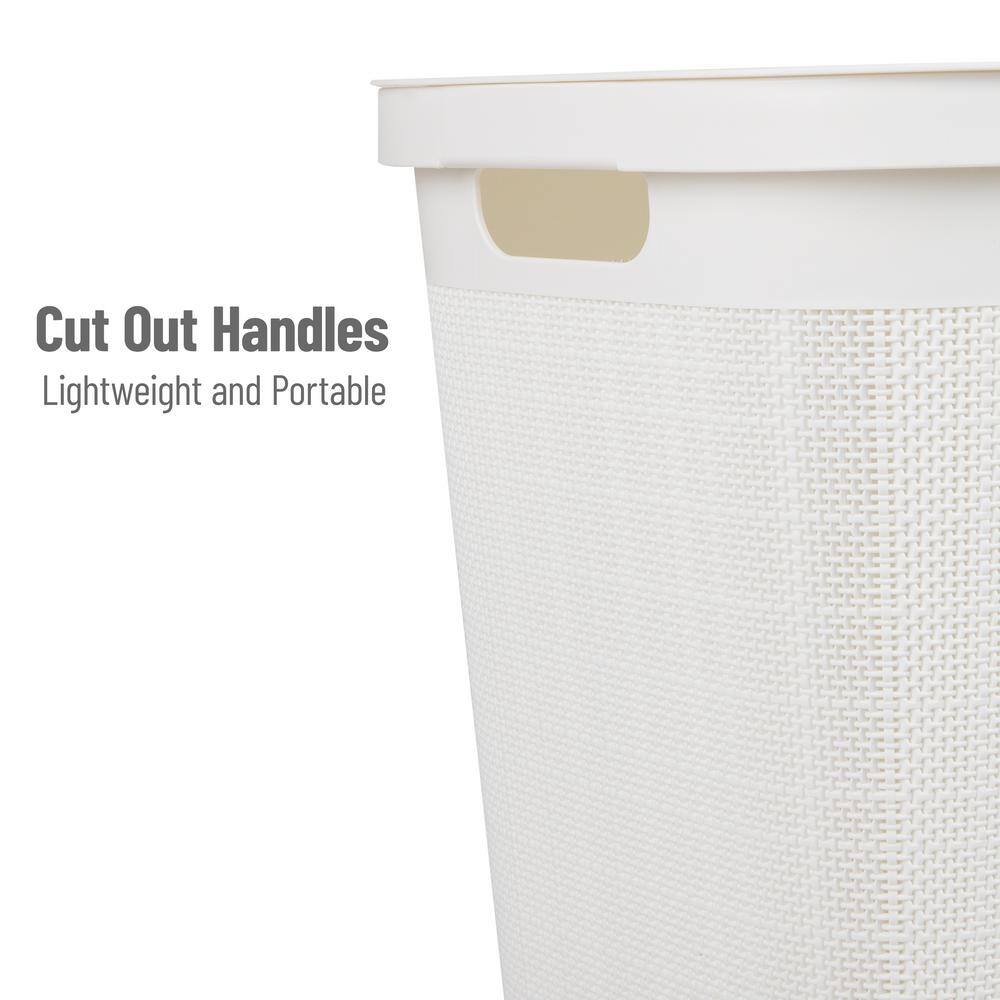White Large Slim Plastic Laundry Hamper with Lid