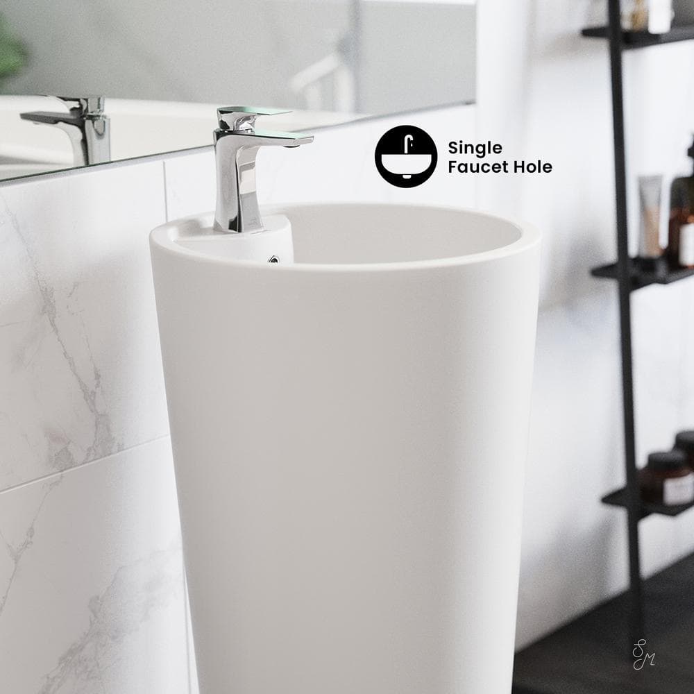 Glossy White Monaco 33.5" Ceramic Pedestal Bathroom Sink