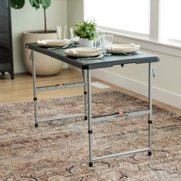 Lifetime 4 ft. One Hand Adjustable Height Fold-in-Half Resin Table 