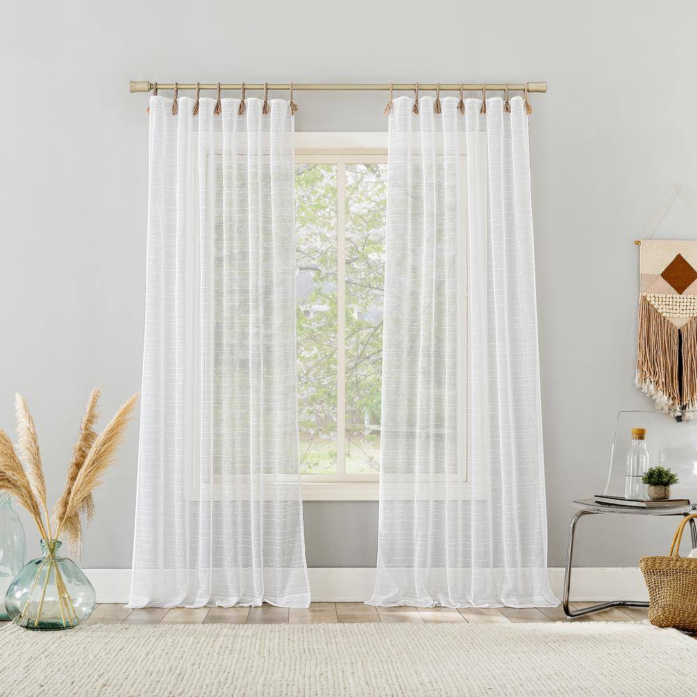 White Polyester Light-Filtering Rope Tab Top Curtain Panel, 50" x 84"