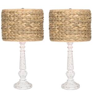 24.5 in. Farmhouse Handwoven Table Lamp Set with Rattan Shade (Set of 2)