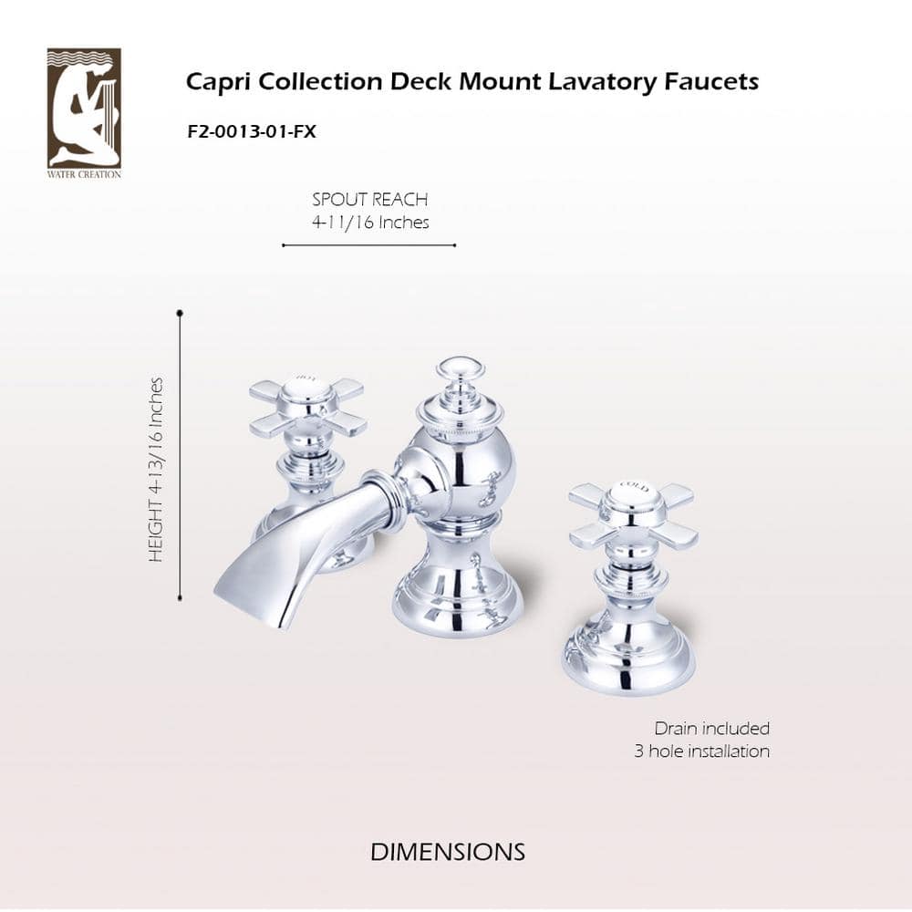 Chrome Cross Handle Widespread Bathroom Faucet with Drain Assembly