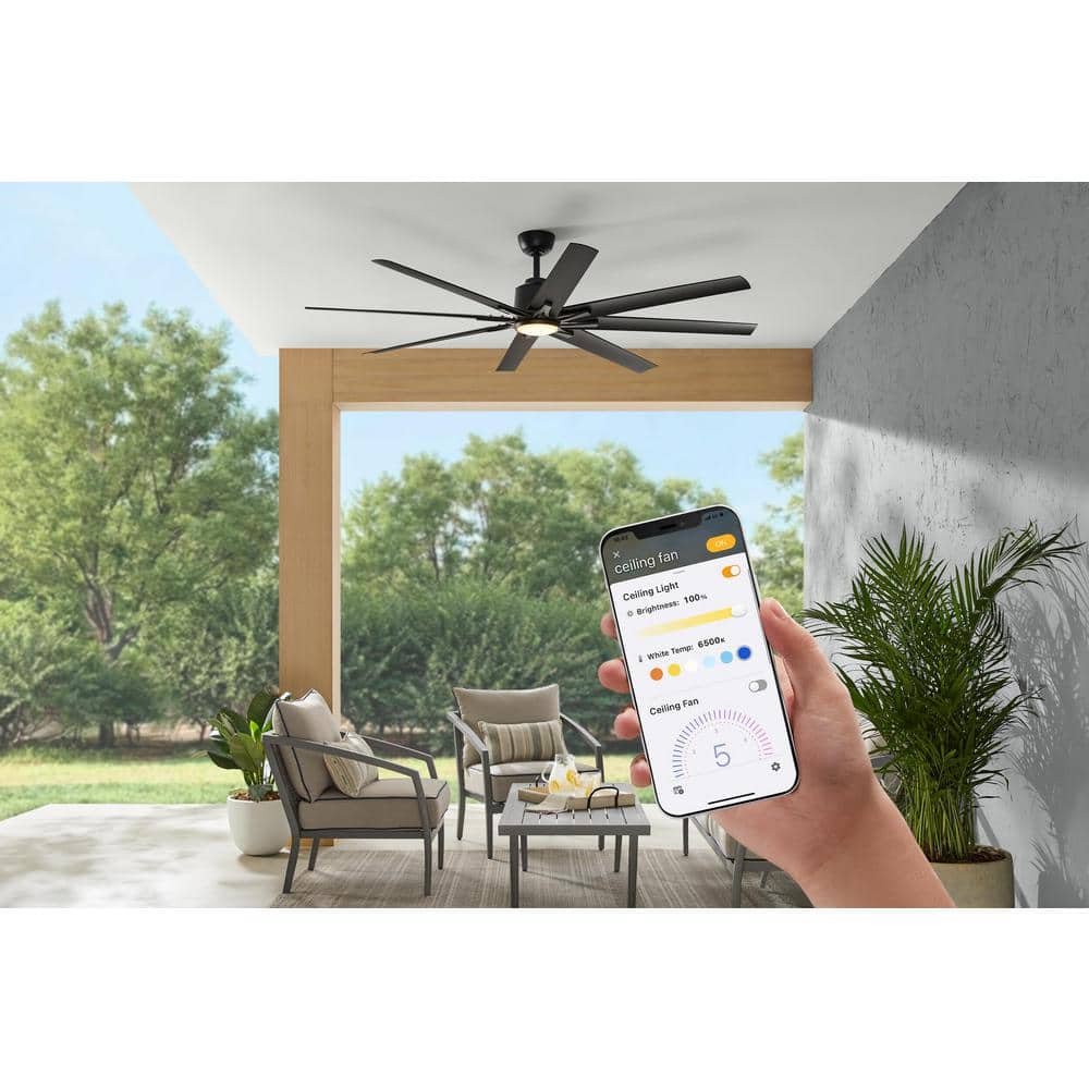 Matte Black 72'' Smart Windmill Ceiling Fan with Remote and LED Light