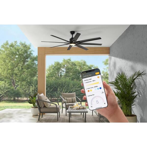 Kensgrove II 72 in. Smart Indoor/Outdoor Matte Black Ceiling Fan with Remote Included Powered by Hubspace