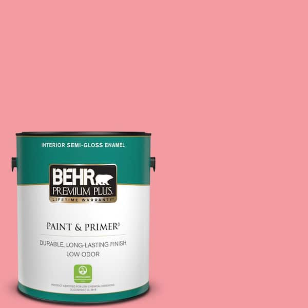 BEHR PREMIUM PLUS 1 gal. #130B-4 Primrose Garden Semi-Gloss Enamel Low Odor Interior Paint & Primer