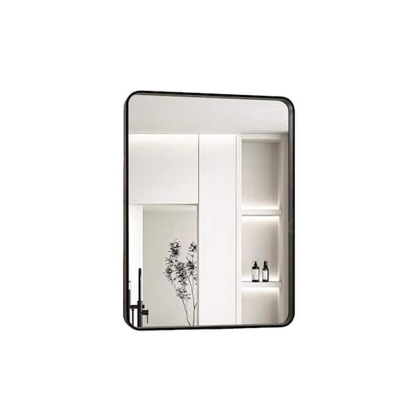 24 in. W x 32 in. H Rectangular Framed Wall Bathroom Vanity Mirror in Black