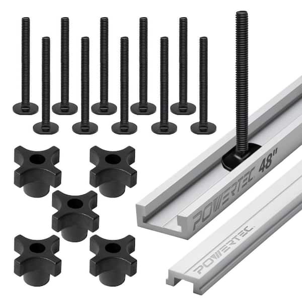 ‎POWERTEC 48 in. Miter T-Track with Miter T-Bar, 5/16 in.-18 x 3 in. Long Miter T-Bolts (10PK) and 5/16 in.-18 T Knobs (5PK)