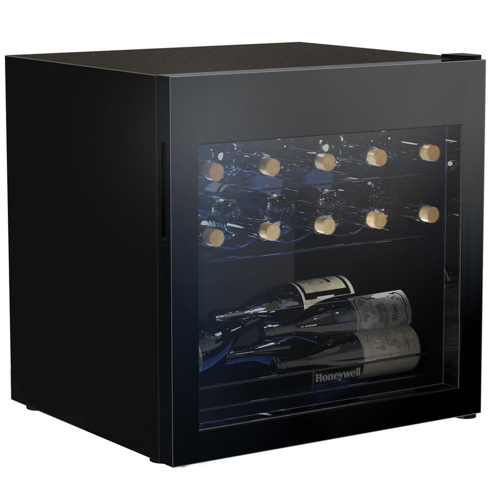 Black Freestanding 14 Bottle Countertop Wine Cooler with Glass Door