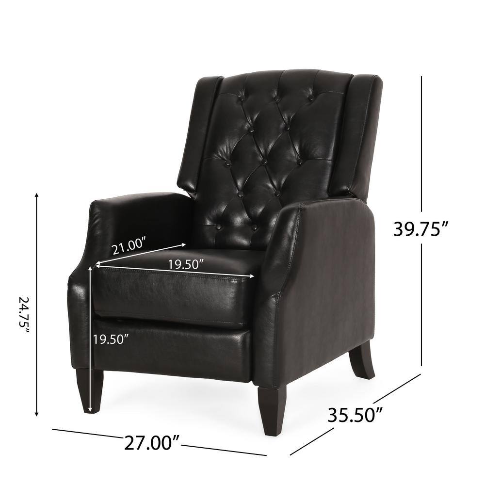 Midnight Black and Dark Brown Faux Leather Wood Recliner Set