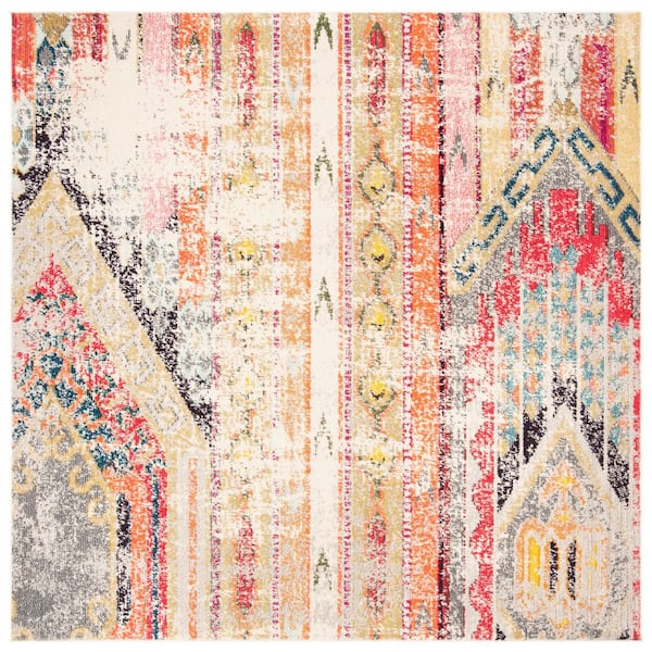 Madison Gray/Orange 9 ft. x 9 ft. Geometric Square Area Rug