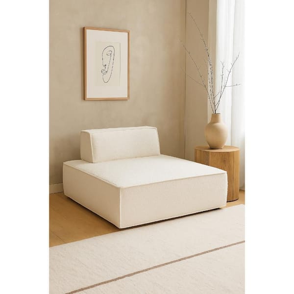 Gada Ivory Boucle Square Chaise Lounge Sofa Chair