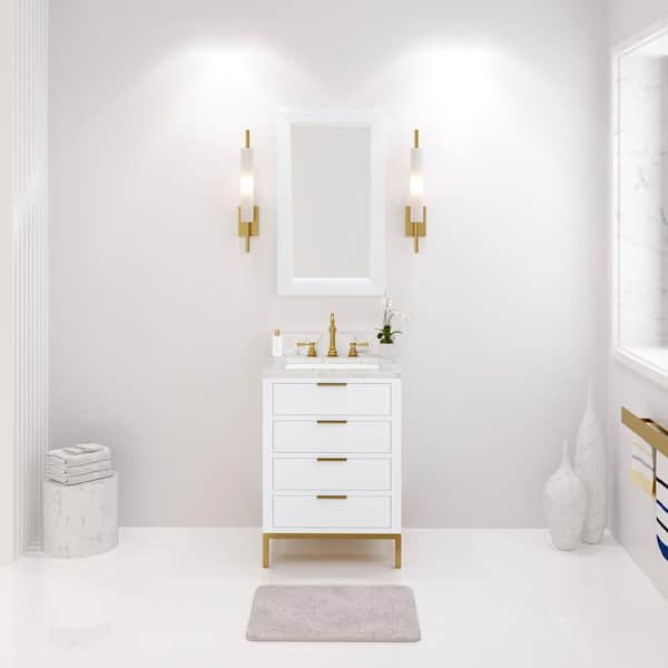 Water Creation Bristol 24 in. W x 21.5 in. D Vanity in Pure White with Marble Top in White with White Basin