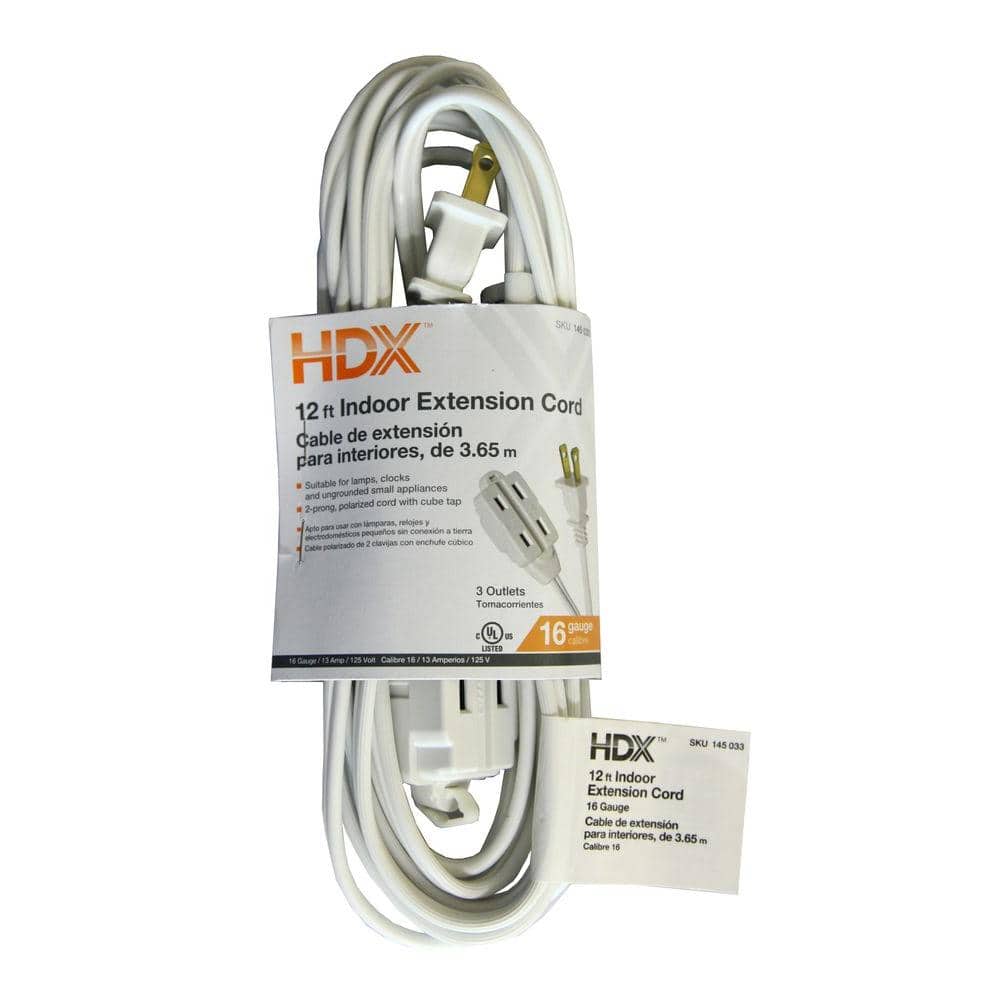 HDX 12 ft. 16/2 Cube Tap Extension Cord, White HD#145-033 - The