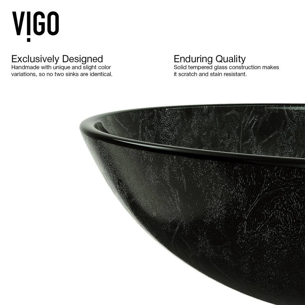 Gray Onyx Round Glass Vessel Sink with Chrome Faucet