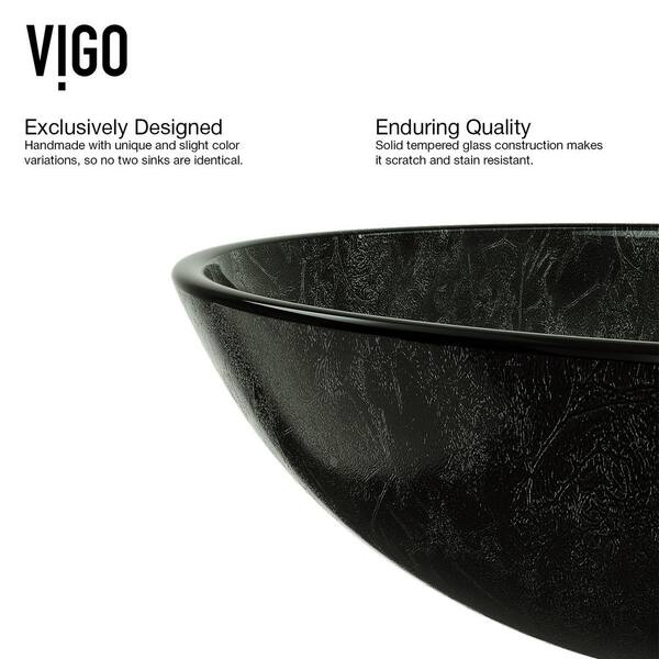 VIGO Gray Handmade Glass Round Vessel Bathroom Sink in Gray Onyx VIGO Gray Handmade Glass Round Vessel Bathroom Sink in Gray Onyx