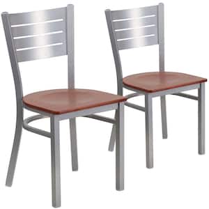 Cherry Wood Seat/Silver Frame Restaurant Chairs (Set of 2)