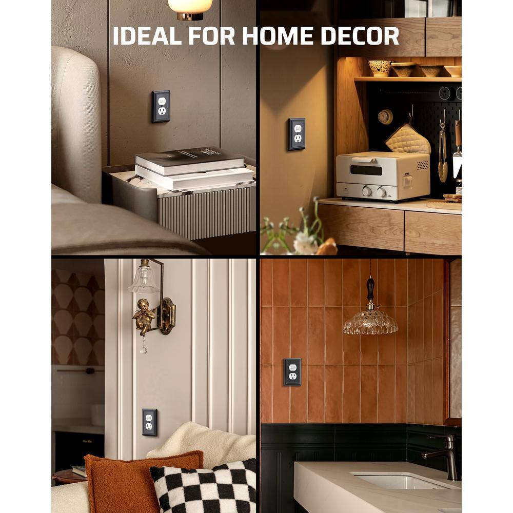 Black Metal Duplex Outlet Wall Plates, 4-Pack