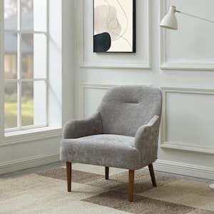 Losa Grey Wood Legs Modern Chenille Fabric Accent Armchair