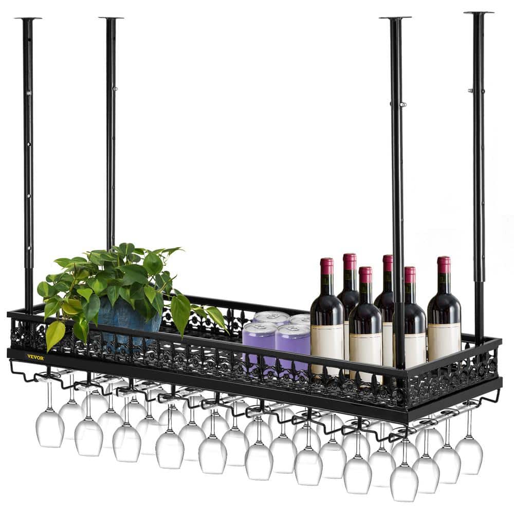 45-Bottle Ceiling Wine Glass Rack 35.8 in. x 13 in. Black Hanging Wine  Glass Rack Wine Rack Cabinet for Bar