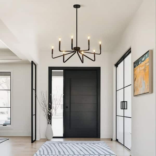 Modern 8-Light Black Candlestick Chandelier Transitional Elegant Pendant Light Fixture for Kitchen Island, Ding Room