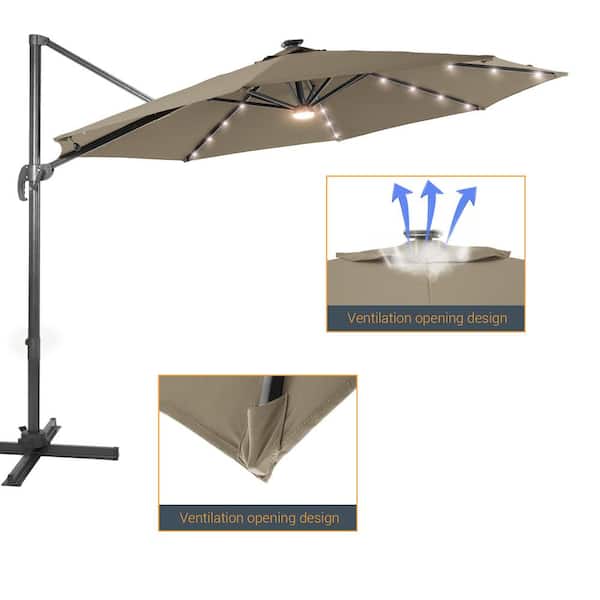 JOYESERY 10 ft. Solar LED Cantilever Patio Umbrella with