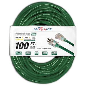 100 ft. 10-Gauge/3 Conductors SJTW Indoor/Outdoor Extension Cord with Lighted End Green (1-Pack)