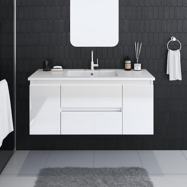 Salt 48 in. W x 20 in. D Bath Vanity in Glossy White with Acrylic Vanity Top in White with White Basin