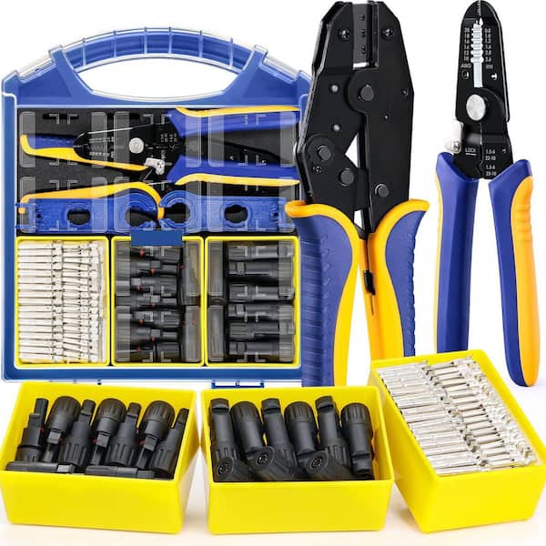 Solar Crimping Tool Kit 20 Pairs MC4 Connectors with Stripper and Spanners for PV Cable Installation 25-Pack