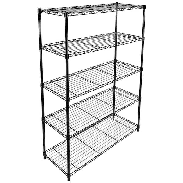 Kahomvis Black 5-Tier Rolling Heavy Duty Steel Wire Freestanding Garage Storage Shelving Unit (36 in. W x 62 in. H x 14 in. D)
