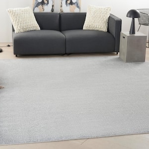 Essentials 9 ft. x 9 ft. Silver Gray Square Solid Contemporary Indoor/Outdoor Patio Area Rug