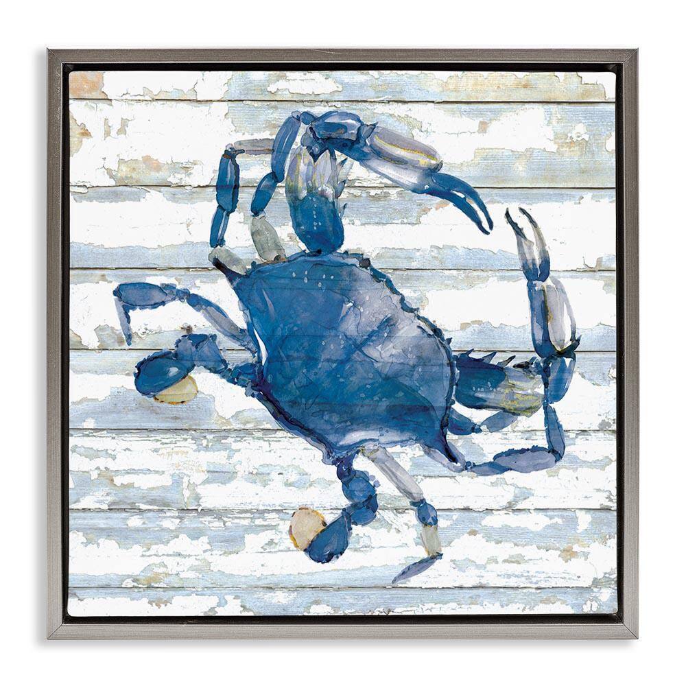 Blue Crab on Distressed by Jessie Perry Gray Floater Frame Animal Graphic Art Print 25 in. x 25 in. price history on PriceWatchPro