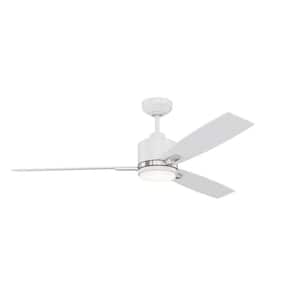 Nuvel 52 in. Outdoor White and Satin Nickel Standard Ceiling Fan with True White Integrated LED with Remote Included