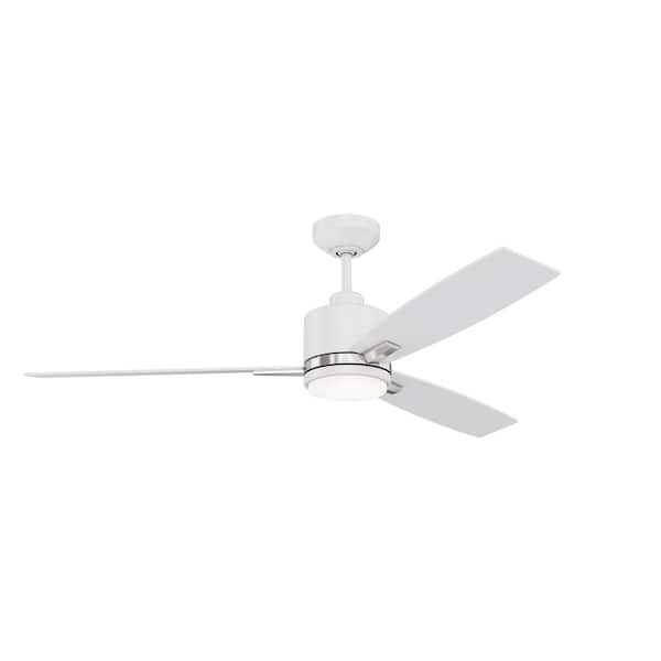 Kendal Lighting Nuvel 52 in. Outdoor White and Satin Nickel Standard Ceiling Fan with True White Integrated LED with Remote Included