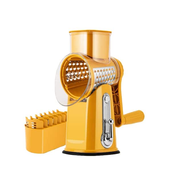 Wudkey Yellow Rotary Cheese Grater with 5 Interchangeable Blades