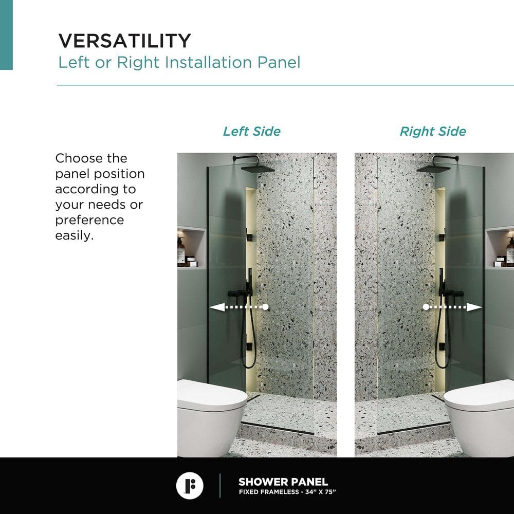 34'' W x 74.25'' H Black Frameless Tempered Glass Shower Panel