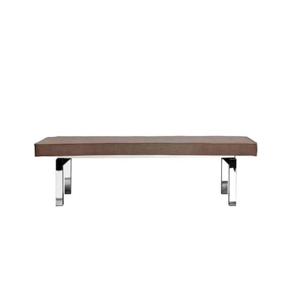Benjara 65 in. Taupe Brown and Chrome Backless Bedroom Bench with Button Tufted Seat and Straight Legs