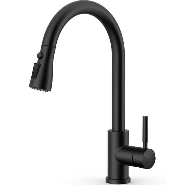 Kitchen Faucet with Pull Down Sprayer, Single Hole Mount Stainless Steel in Black 1 Piece Pre-assembled