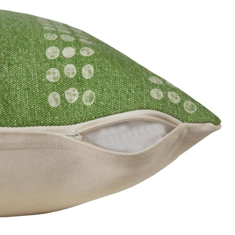 Green and White Cotton Polka Dot Striped Throw Pillow